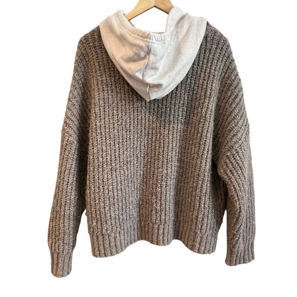 OFFLINE by Aerie Ribbed Knit Sweater Hoodie in Tree Line Brown Size XL - Picture 3 of 10